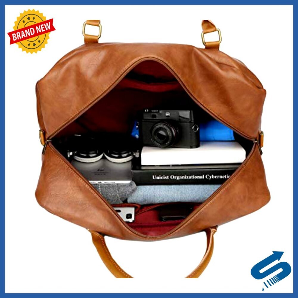 Large Vegan Leather Travel Duffel Tote with Shoe Compartment Carry-On Weekender - Picture 6 of 7